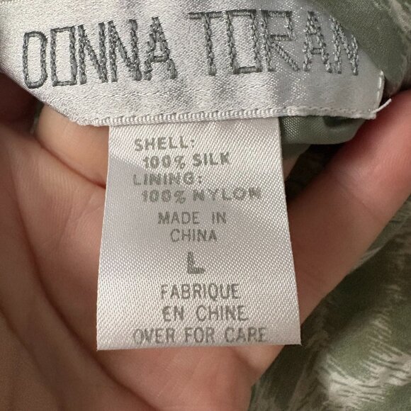 Vtg Donna Toran reversible silk bomber jacket sage green white women's large - Picture 5 of 7
